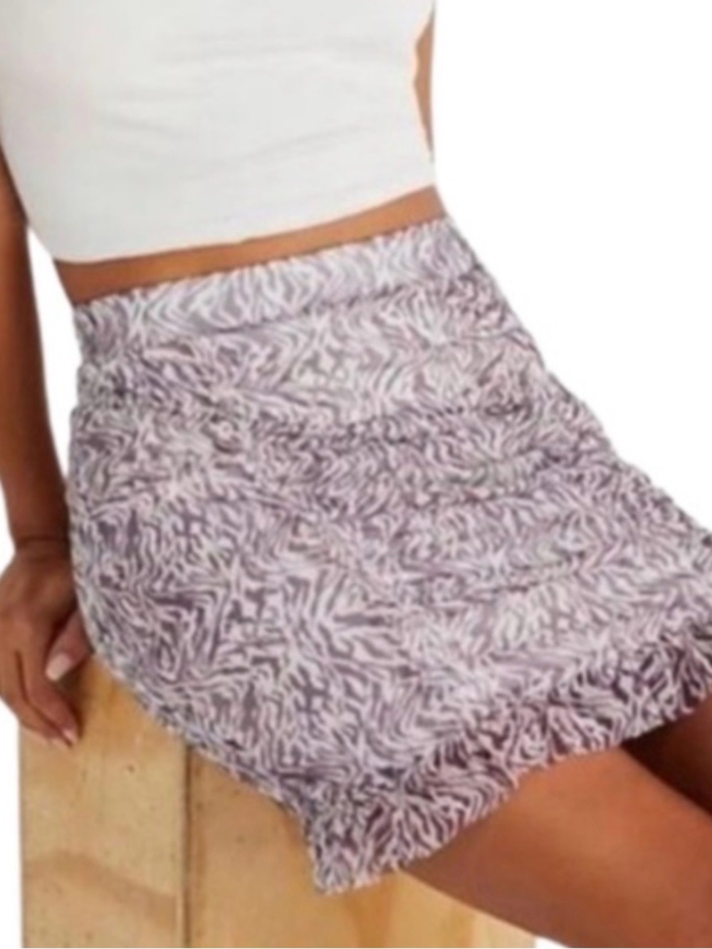 Free People Plum Zebra-Print Mini Mesh Skirt